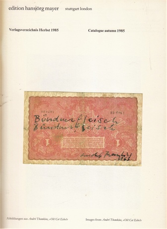 edition hansjörg mayer. Verlagsverzeichnis Herbst/  [Publishers] Catalogue autumn 1985